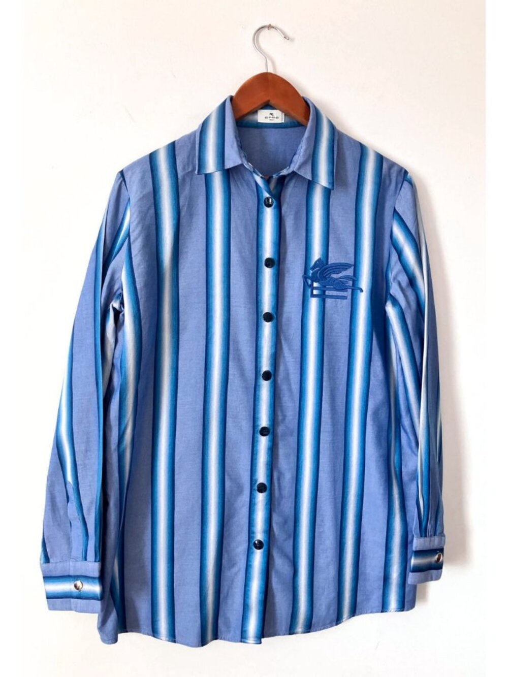 Etro Striped Cotton Shirt Light Blue Size IT 44/ US 8 - Picture 4 of 9